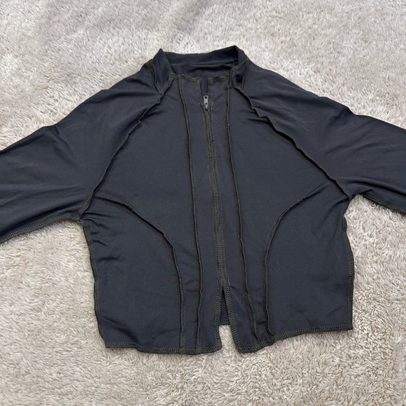 Charcoal Exposed Seams Zip Up Long Sleeved Cropped Top - Picture 5 of 6